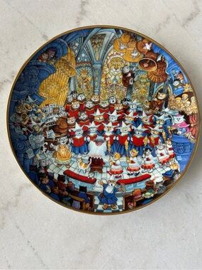 Franklin Mint Blue, Red, Gold Cat Choir Decorative Plate